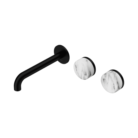 Serenity Wall Basin Set 160/185/220mm Offset Spout With Arabescato Corchia Handle Matte Black (24D056MB/24D062MB/24D068MB)
