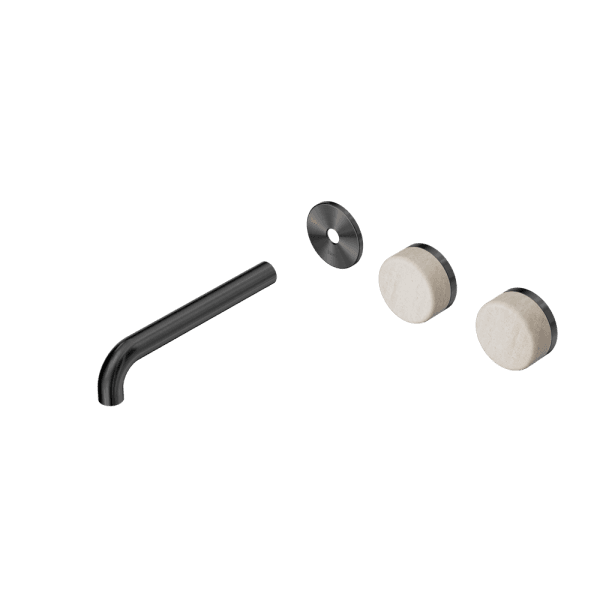 Serenity Wall Basin Set 160/185/220mm Offset spout With Rome Travertine Handle Trim Kit Only Gun Metal (24D094GM/24D100GM/24D106GM)