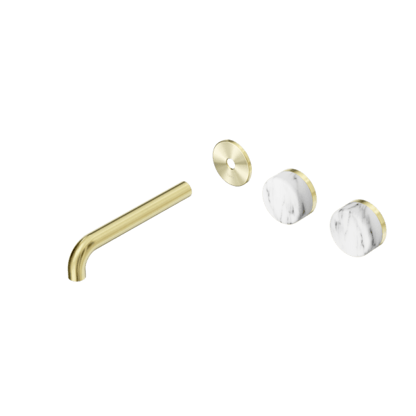 Serenity Wall Basin Set 160/185/220mm Offset spout With Arabescato Corchia Handle Trim Kit Only Brushed Gold (24D095BG/24D101BG/24D107BG)
