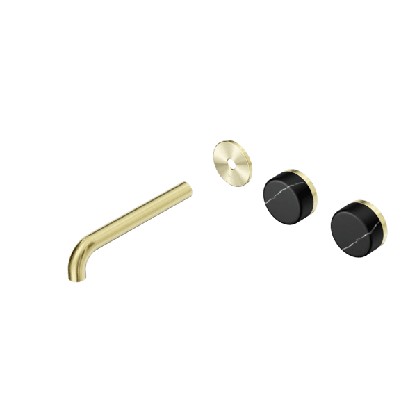 Serenity Wall Basin Set 160/185/220mm Offset spout With Marquina Black Handle Trim Kit Only Brushed Gold (24D113BG/24D114BG/24D115BG)