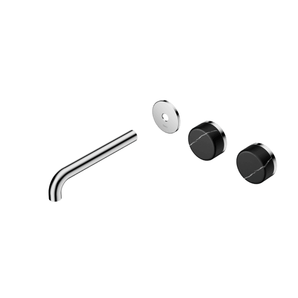 Serenity Wall Basin Set 160/185/220mm Offset spout With Marquina Black Handle Trim Kit Only Chrome (24D113CH/24D114CH/24D115CH)