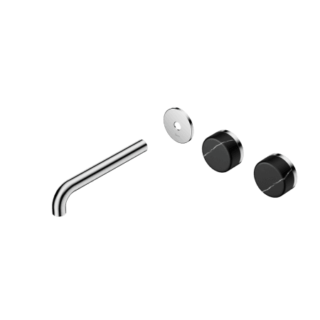 Serenity Wall Basin Set 160/185/220mm Offset spout With Marquina Black Handle Trim Kit Only Chrome (24D113CH/24D114CH/24D115CH)