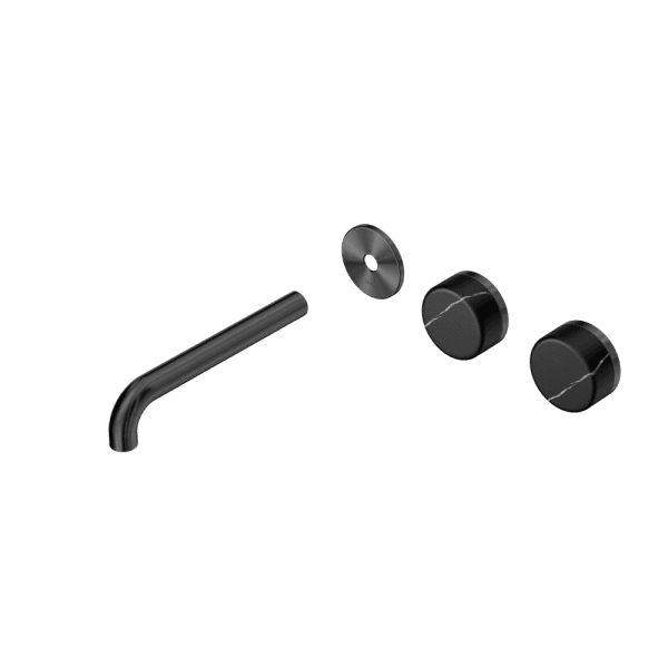 Serenity Wall Basin Set 160/185/220mm Offset spout With Marquina Black Handle Trim Kit Only Gun Metal (24D113GM/24D114GM/24D115GM)