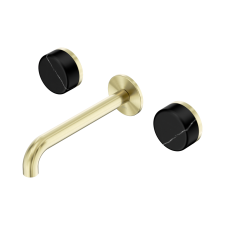 Serenity Wall Basin Set 160/185/220mm Spout With Marquina Black Handle Brushed Gold (24D121BG/24D122BG/24D123BG)