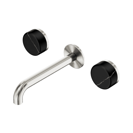 Serenity Wall Basin Set 160/185/220mm Spout With Marquina Black Handle Brushed Nickel (24D121BN/24D122BN/24D123BN)