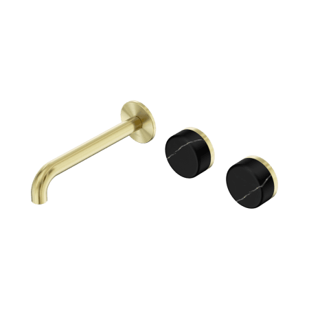Serenity Wall Basin Set 160/185/220mm Offset Spout With Marquina Black Handle Brushed Gold (24D124BG/24D125BG/24D126BG)