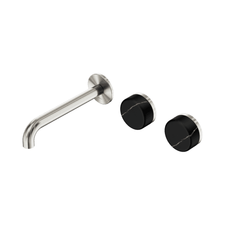 Serenity Wall Basin Set 160/185/220mm Offset Spout With Marquina Black Handle Brushed Nickel (24D124BN/24D125BN/24D126BN)