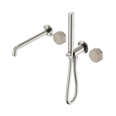 SERENITY SHOWER SYSTEM WITH SPOUT WITH ROME TRAVERTINE HANDLE AND SLIM SHOWER BRUSHED NICKEL (24E009BN)