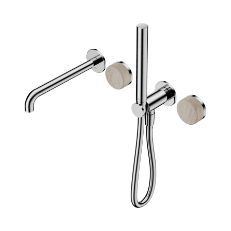 SERENITY SHOWER SYSTEM WITH SPOUT WITH ROME TRAVERTINE HANDLE AND SLIM SHOWER CHROME (24E009CH)