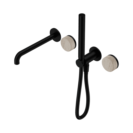 SERENITY SHOWER SYSTEM WITH SPOUT WITH ROME TRAVERTINE HANDLE AND SLIM SHOWER MATTE BLACK (24E009MB)