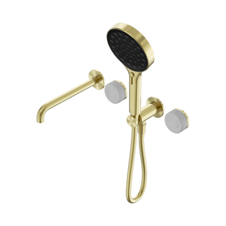 SERENITY SHOWER SYSTEM WITH SPOUT WITH CARRARA HANDLE AND SERENITY HAND SHOWER BRUSHED GOLD (24E013BG)
