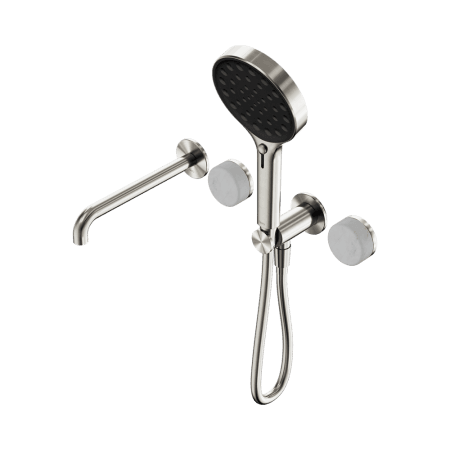 SERENITY SHOWER SYSTEM WITH SPOUT WITH CARRARA HANDLE AND SERENITY HAND SHOWER BRUSHED NICKEL (24E013BN)