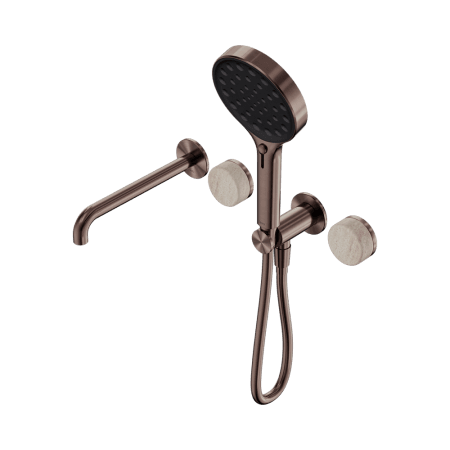 SERENITY SHOWER SYSTEM WITH SPOUT WITH ROME TRAVERTINE HANDLE AND SERENITY HAND SHOWER BRUSHED BRONZE (24E015BZ)
