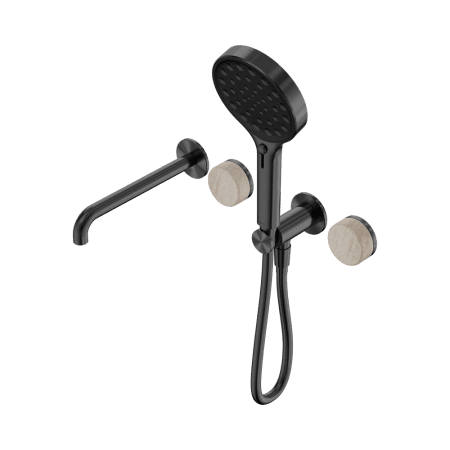 SERENITY SHOWER SYSTEM WITH SPOUT WITH ROME TRAVERTINE HANDLE AND SERENITY HAND SHOWER GUN METAL (24E015GM)
