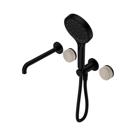 SERENITY SHOWER SYSTEM WITH SPOUT WITH ROME TRAVERTINE HANDLE AND SERENITY HAND SHOWER MATTE BLACK (24E015MB)
