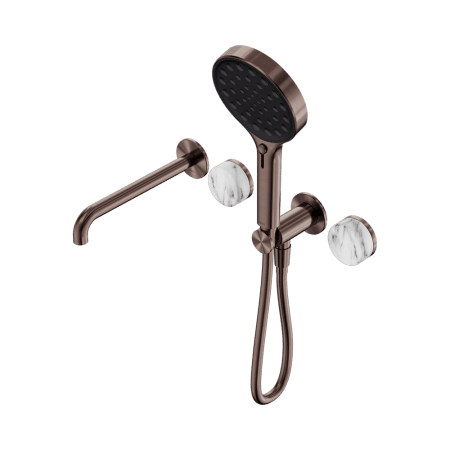 SERENITY SHOWER SYSTEM WITH SPOUT WITH ARABESCATO CORCHIA HANDLE AND SERENITY HAND SHOWER BRUSHED BRONZE (24E016BZ)