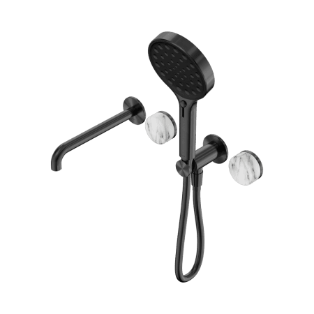 SERENITY SHOWER SYSTEM WITH SPOUT WITH ARABESCATO CORCHIA HANDLE AND SERENITY HAND SHOWER GUN METAL (24E016GM)
