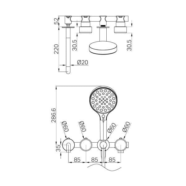 SERENITY SHOWER SYSTEM WITH SPOUT WITH METAL HANDLE AND SERENITY HAND SHOWER MATTE BLACK (24E018MB)