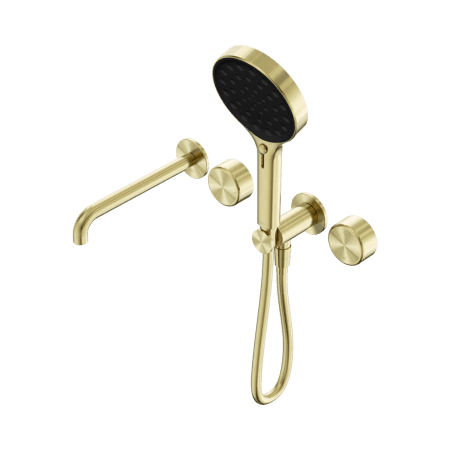 SERENITY SHOWER SYSTEM WITH SPOUT WITH METAL HANDLE AND SERENITY HAND SHOWER BRUSHED GOLD (24E018BG)