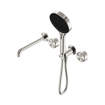 SERENITY SHOWER SYSTEM WITH SPOUT WITH METAL HANDLE AND SERENITY HAND SHOWER BRUSHED NICKEL (24E018BN)