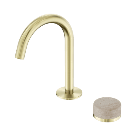 SERENITY BASIN MIXER ARC SPOUT WITH ROME TRAVERTINE HANDLE BRUSHED GOLD (24E033BG)