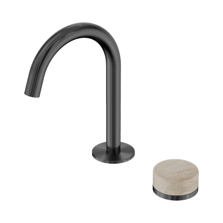 SERENITY BASIN MIXER ARC SPOUT WITH ROME TRAVERTINE HANDLE GUN METAL (24E033GM)