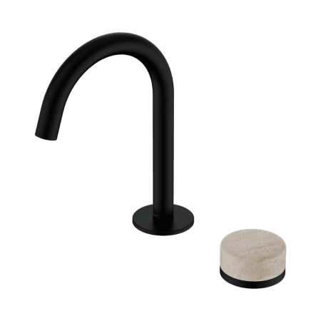 SERENITY BASIN MIXER ARC SPOUT WITH ROME TRAVERTINE HANDLE MATTE BLACK (24E033MB)