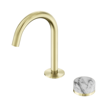 SERENITY BASIN MIXER ARC SPOUT WITH ARABESCATO CORCHIA HANDLE BRUSHED GOLD (24E034BG)