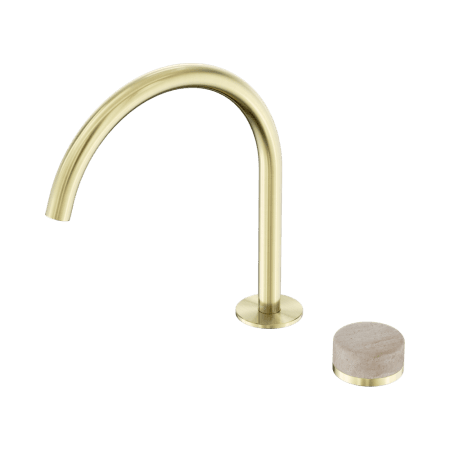 SERENITY BATH/KITCHEN MIXER ARC SPOUT WITH ROME TRAVERTINE HANDLE BRUSHED GOLD (24E039BG)