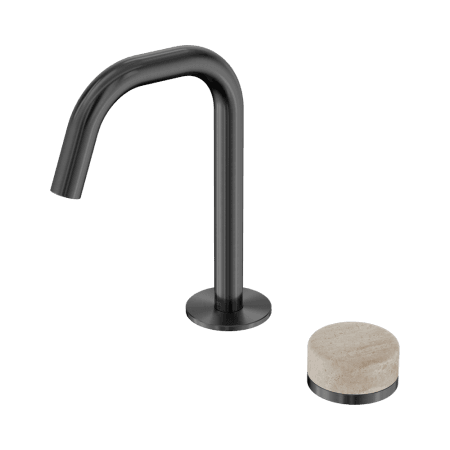 SERENITY BASIN MIXER EDGE SPOUT WITH ROME TRAVERTINE HANDLE GUN METAL (24E045GM)