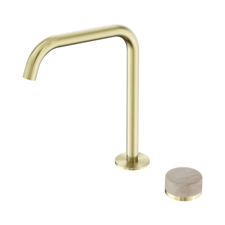 SERENITY BATH/KITCHEN MIXER EDGE SPOUT WITH ROME TRAVERTINE HANDLE BRUSHED GOLD (24E051BG)