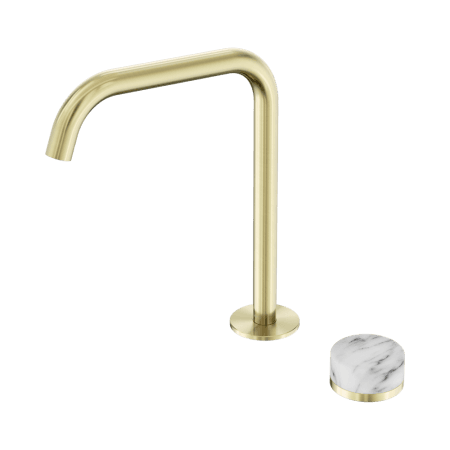 SERENITY BATH/KITCHEN MIXER EDGE SPOUT WITH ARABESCATO CORCHIA HANDLE BRUSHED GOLD (24E052BG)