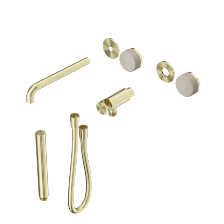 SERENITY SHOWER SYSTEM WITH SPOUT WITH ROME TRAVERTINE HANDLE AND SLIM SHOWER TRIM KIT ONLY BRUSHED GOLD (24E081BG)