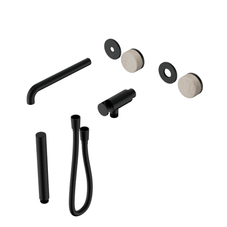SERENITY SHOWER SYSTEM WITH SPOUT WITH ROME TRAVERTINE HANDLE AND SLIM SHOWER TRIM KIT ONLY MATTE BLACK (24E081MB)
