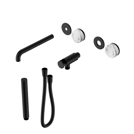 SERENITY SHOWER SYSTEM WITH SPOUT WITH ARABESCATO CORCHIA HANDLE AND SLIM SHOWER TRIM KIT ONLY MATTE BLACK (24E082MB)