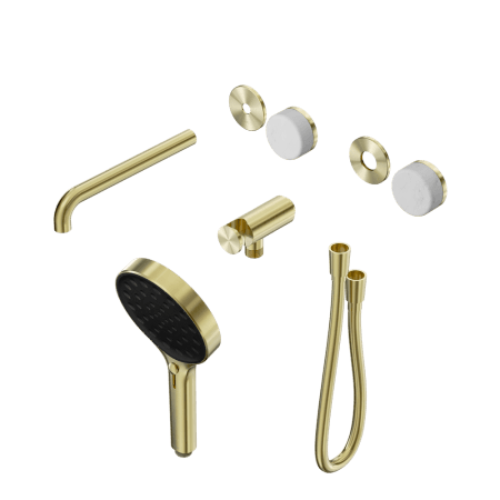 SERENITY SHOWER SYSTEM WITH SPOUT WITH CARRARA HANDLE AND SERENITY HAND SHOWER TRIM KIT ONLY BRUSHED GOLD (24E085BG)