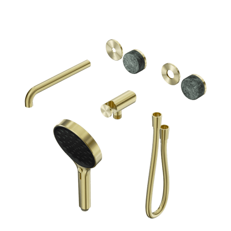 SERENITY SHOWER SYSTEM WITH SPOUT WITH VERDE ALPI HANDLE AND SERENITY HAND SHOWER TRIM KIT ONLY BRUSHED GOLD (24E086BG)