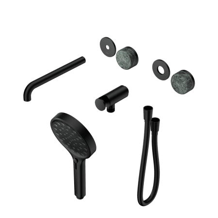 SERENITY SHOWER SYSTEM WITH SPOUT WITH VERDE ALPI HANDLE AND SERENITY HAND SHOWER TRIM KIT ONLY MATTE BLACK (24E086MB)