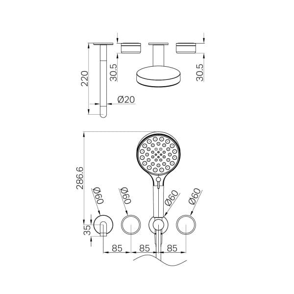 SERENITY SHOWER SYSTEM WITH SPOUT WITH ROME TRAVERTINE HANDLE AND SERENITY HAND SHOWER TRIM KIT ONLY BRUSHED NICKEL (24E087BN)