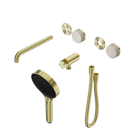 SERENITY SHOWER SYSTEM WITH SPOUT WITH ROME TRAVERTINE HANDLE AND SERENITY HAND SHOWER TRIM KIT ONLY BRUSHED GOLD (24E087BG)