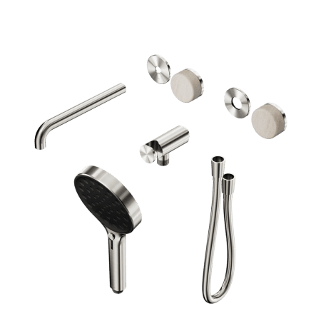 SERENITY SHOWER SYSTEM WITH SPOUT WITH ROME TRAVERTINE HANDLE AND SERENITY HAND SHOWER TRIM KIT ONLY BRUSHED NICKEL (24E087BN)