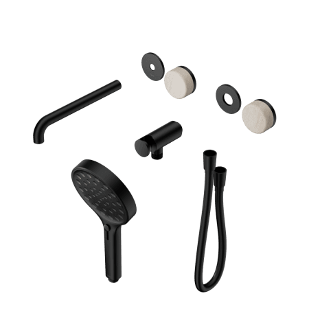 SERENITY SHOWER SYSTEM WITH SPOUT WITH ROME TRAVERTINE HANDLE AND SERENITY HAND SHOWER TRIM KIT ONLY MATTE BLACK (24E087MB)