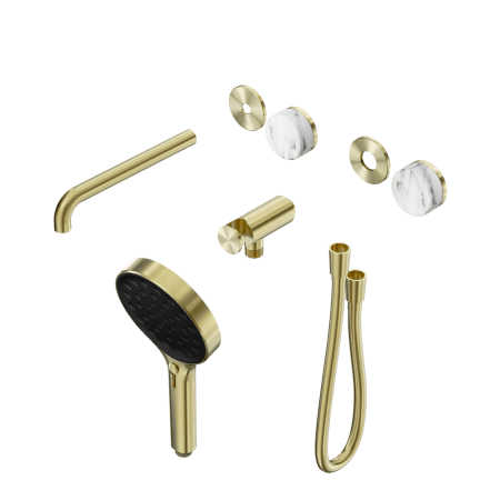 SERENITY SHOWER SYSTEM WITH SPOUT WITH ARABESCATO CORCHIA HANDLE AND SERENITY HAND SHOWER TRIM KIT ONLY BRUSHED GOLD (24E088BG)