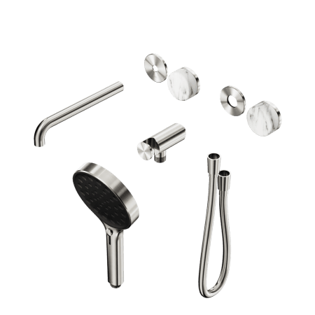 SERENITY SHOWER SYSTEM WITH SPOUT WITH ARABESCATO CORCHIA HANDLE AND SERENITY HAND SHOWER TRIM KIT ONLY BRUSHED NICKEL (24E088BN)