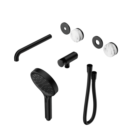 SERENITY SHOWER SYSTEM WITH SPOUT WITH ARABESCATO CORCHIA HANDLE AND SERENITY HAND SHOWER TRIM KIT ONLY MATTE BLACK (24E088MB)