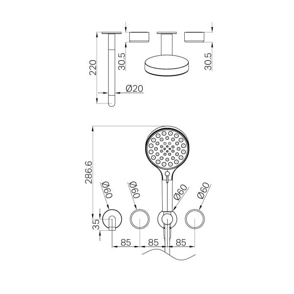 SERENITY SHOWER SYSTEM WITH SPOUT WITH METAL HANDLE AND SERENITY HAND SHOWER TRIM KIT ONLY MATTE BLACK (24E090MB)