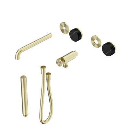 SERENITY SHOWER SYSTEM WITH SPOUT WITH MARQUINA BLACK HANDLE AND SLIM SHOWER TRIM KIT ONLY BRUSHED GOLD (24E121BG)