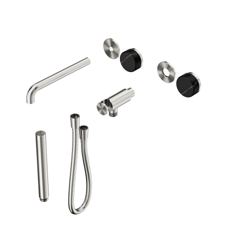 SERENITY SHOWER SYSTEM WITH SPOUT WITH MARQUINA BLACK HANDLE AND SLIM SHOWER TRIM KIT ONLY BRUSHED NICKEL (24E121BN)