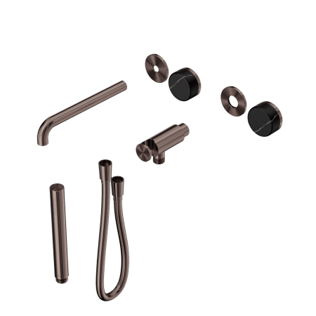 SERENITY SHOWER SYSTEM WITH SPOUT WITH MARQUINA BLACK HANDLE AND SLIM SHOWER TRIM KIT ONLY BRUSHED BRONZE (24E121BZ)