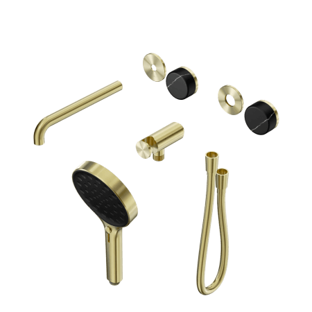 SERENITY SHOWER SYSTEM WITH SPOUT WITH MARQUINA BLACK HANDLE AND SERENITY HAND SHOWER TRIM KIT ONLY BRUSHED GOLD (24E122BG)